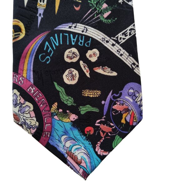 Vintage 1990s Nicole Miller New Orleans Themed 100% Silk Tie Novelty Print - Picture 3 of 6